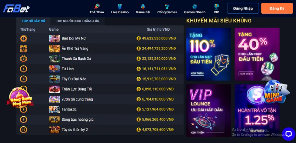 Giao diện VSBET trên điện thoại di động